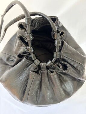 Harrods Knightsbridge Black Leather Bucket Bag — Convertible Shoulder/Backpack